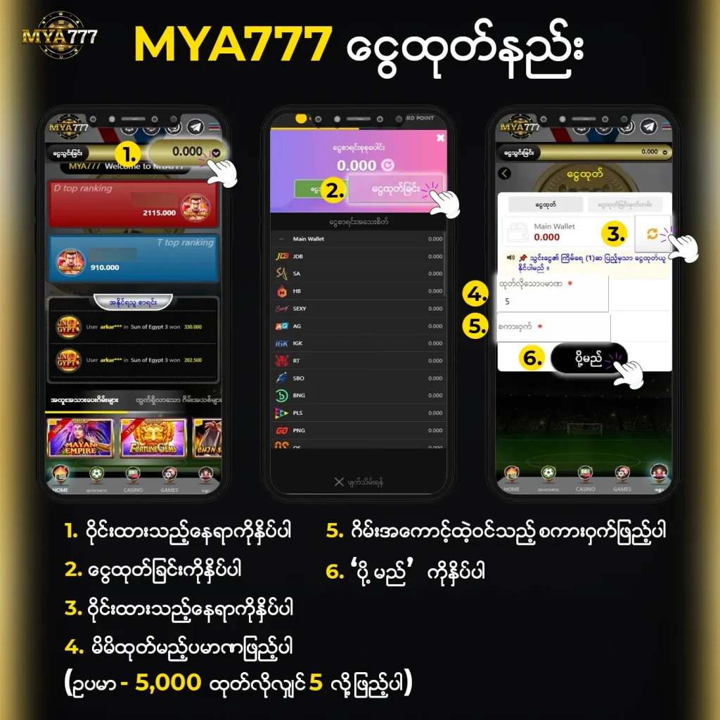 mya777 တွင် ငွေထုတ်နည်း